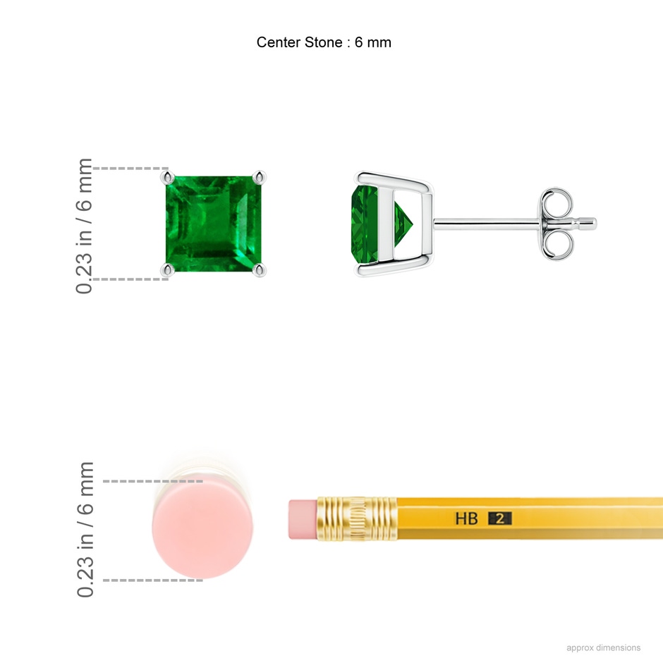 6mm AAAA Classic Basket-Set Square Emerald Stud Earrings in S999 Silver ruler