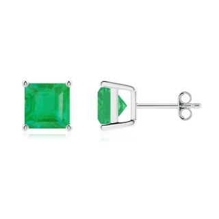 7mm A Classic Basket-Set Square Emerald Stud Earrings in P950 Platinum