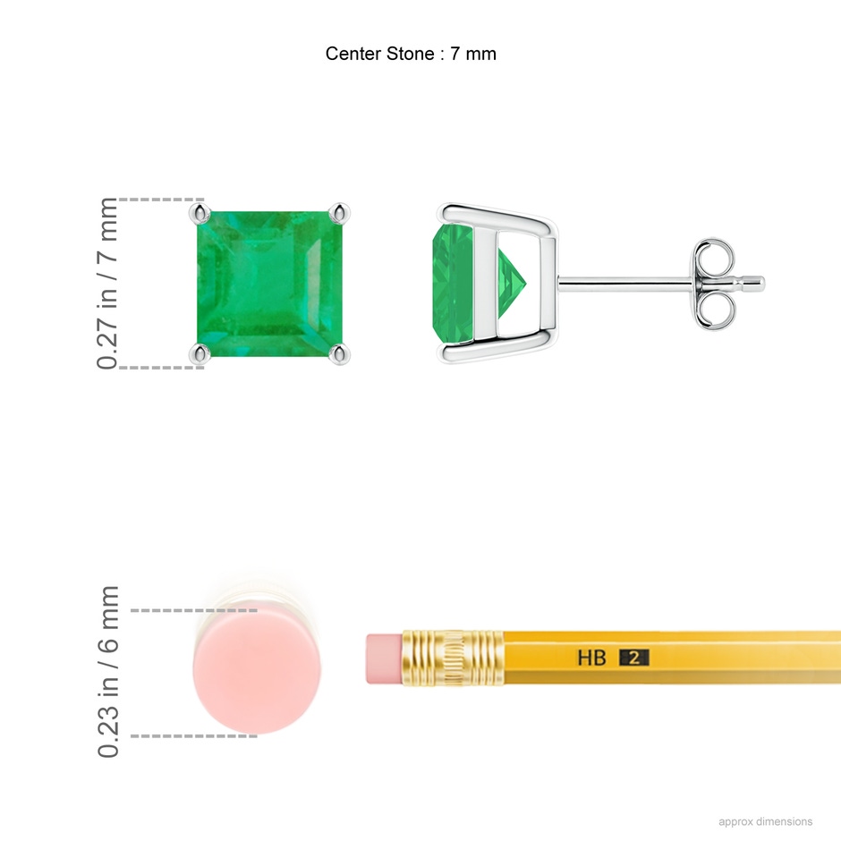 7mm A Classic Basket-Set Square Emerald Stud Earrings in P950 Platinum ruler