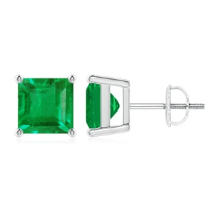 7mm AA Classic Basket-Set Square Emerald Stud Earrings in P950 Platinum