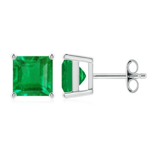 7mm AA Classic Basket-Set Square Emerald Stud Earrings in S999 Silver
