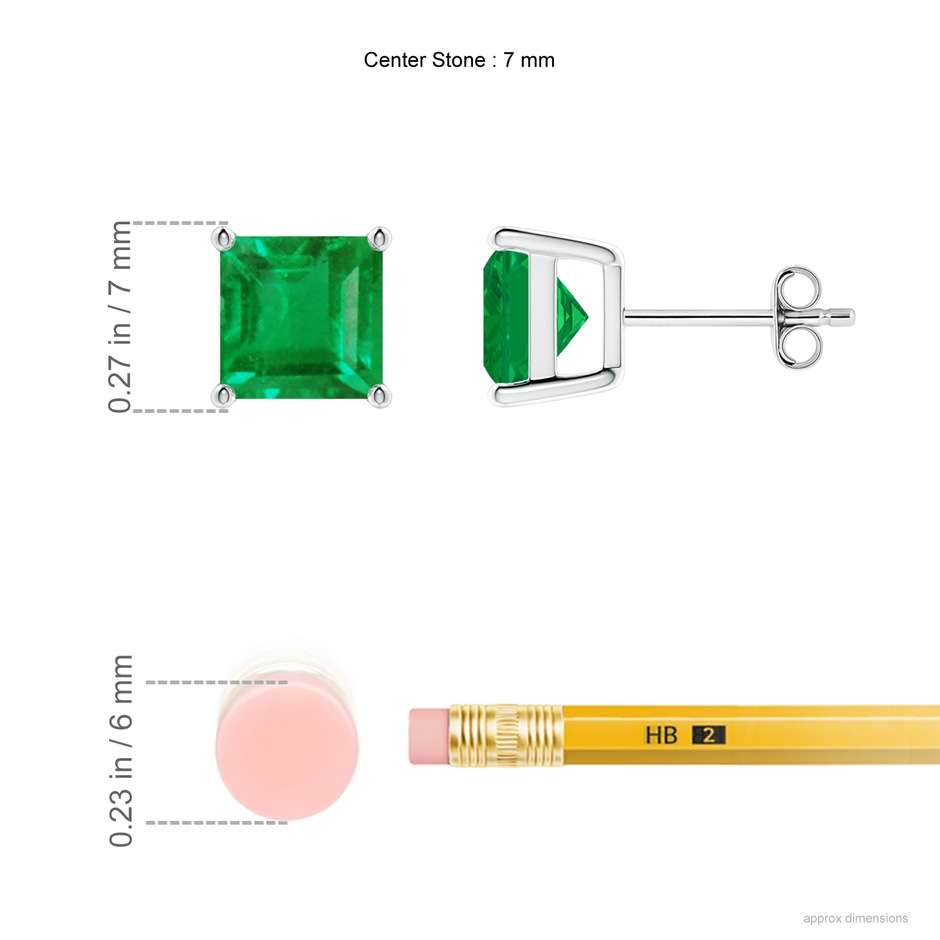 7mm AA Classic Basket-Set Square Emerald Stud Earrings in S999 Silver ruler