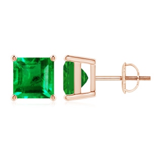 7mm AAA Classic Basket-Set Square Emerald Stud Earrings in Rose Gold