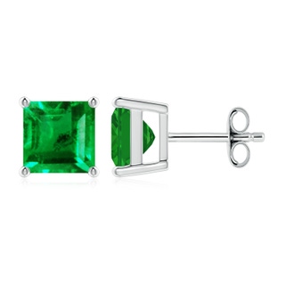 7mm AAA Classic Basket-Set Square Emerald Stud Earrings in S999 Silver