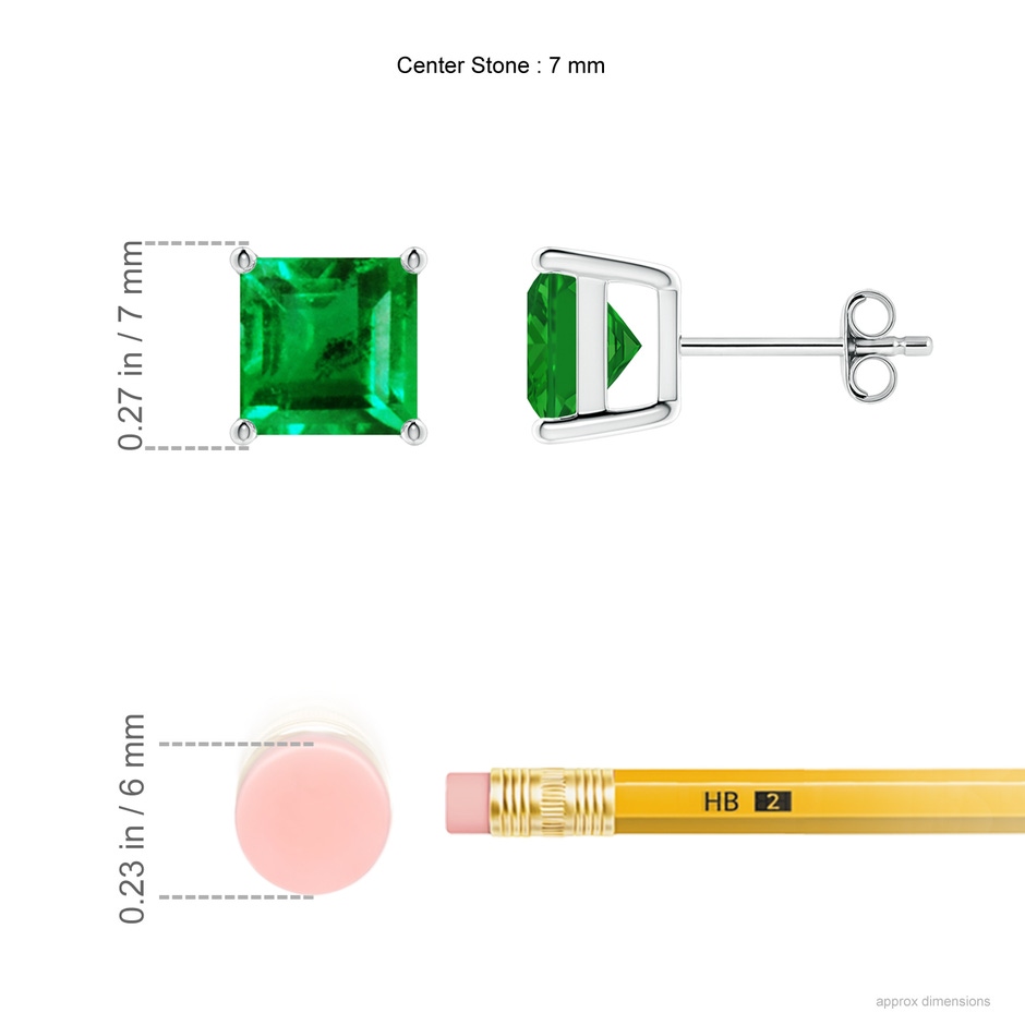 7mm AAA Classic Basket-Set Square Emerald Stud Earrings in White Gold ruler