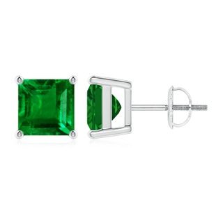 7mm AAAA Classic Basket-Set Square Emerald Stud Earrings in P950 Platinum