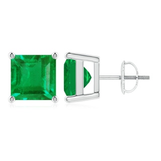 8mm AA Classic Basket-Set Square Emerald Stud Earrings in P950 Platinum