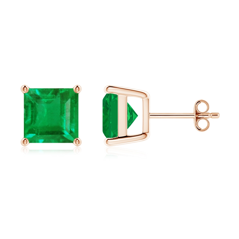 8mm AA Classic Basket-Set Square Emerald Stud Earrings in Rose Gold 