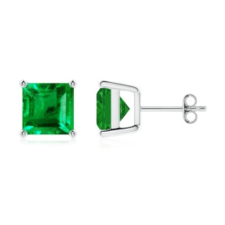 8mm AAA Classic Basket-Set Square Emerald Stud Earrings in P950 Platinum