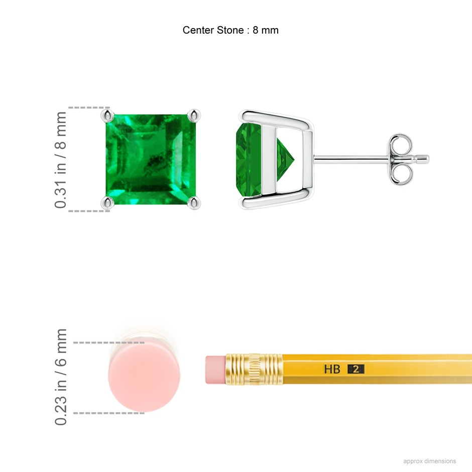 8mm AAA Classic Basket-Set Square Emerald Stud Earrings in S999 Silver ruler
