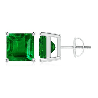 8mm AAAA Classic Basket-Set Square Emerald Stud Earrings in P950 Platinum