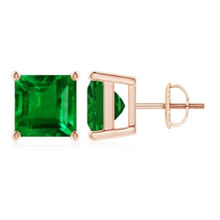 8mm AAAA Classic Basket-Set Square Emerald Stud Earrings in Rose Gold