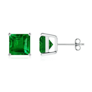 8mm AAAA Classic Basket-Set Square Emerald Stud Earrings in S999 Silver