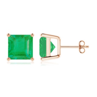 9mm A Classic Basket-Set Square Emerald Stud Earrings in 18K Rose Gold