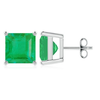 9mm A Classic Basket-Set Square Emerald Stud Earrings in S999 Silver