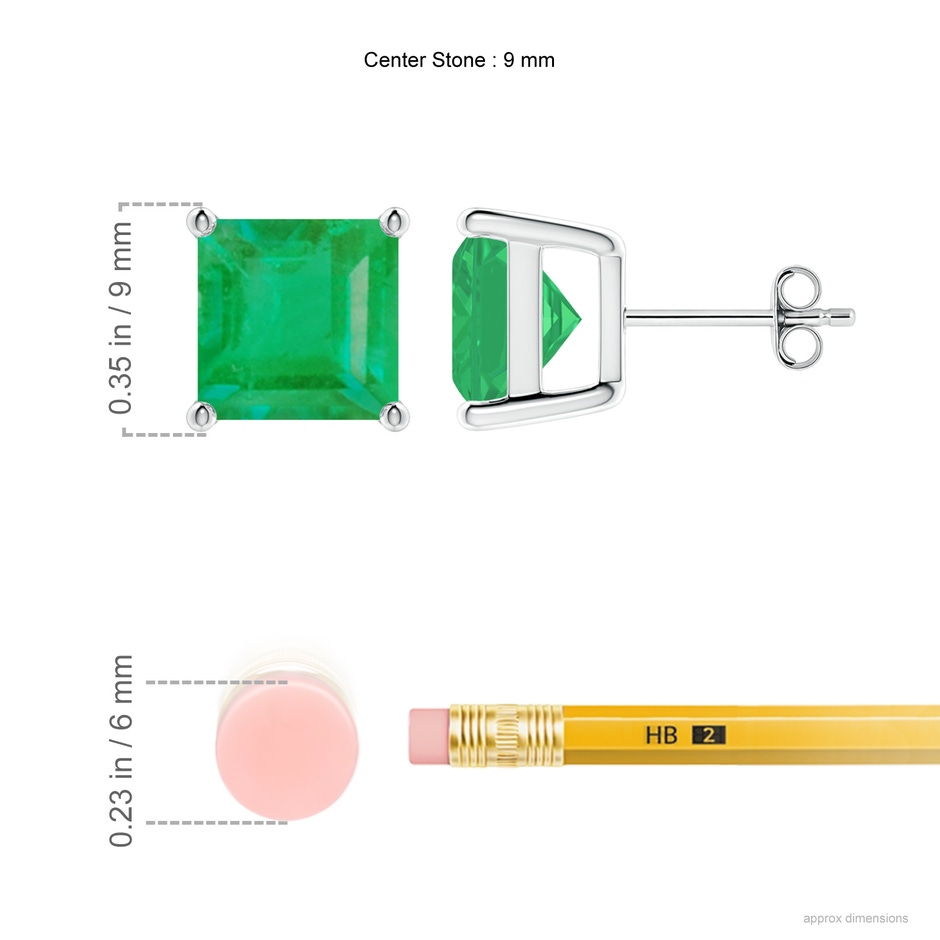 9mm A Classic Basket-Set Square Emerald Stud Earrings in S999 Silver ruler