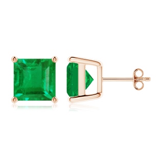 9mm AA Classic Basket-Set Square Emerald Stud Earrings in 9K Rose Gold