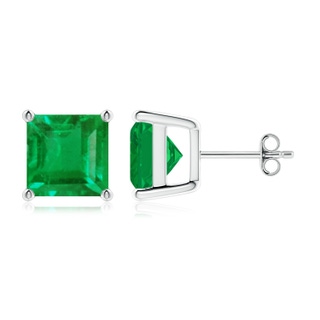 9mm AA Classic Basket-Set Square Emerald Stud Earrings in P950 Platinum