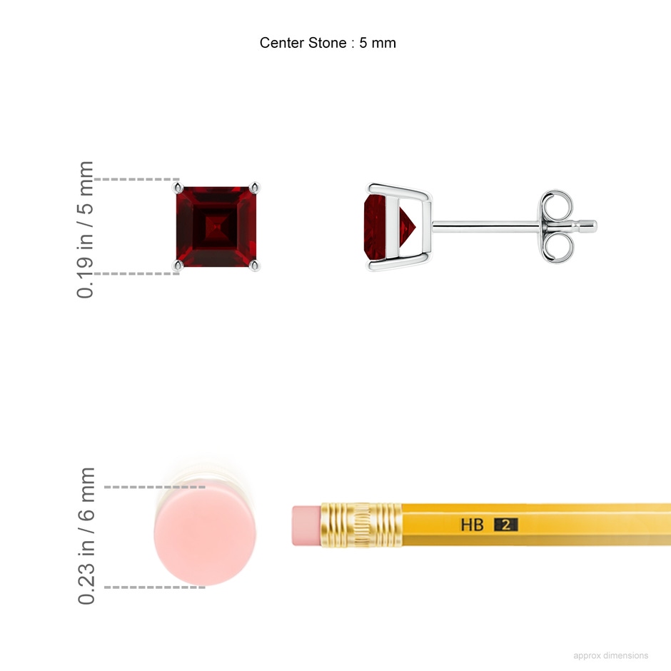 5mm AAA Classic Basket-Set Square Garnet Stud Earrings in White Gold ruler