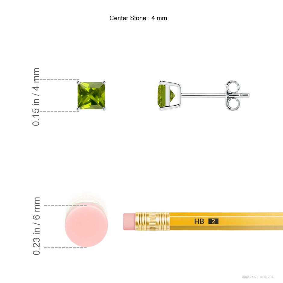 4mm AAA Classic Basket-Set Square Peridot Stud Earrings in 18K White Gold ruler