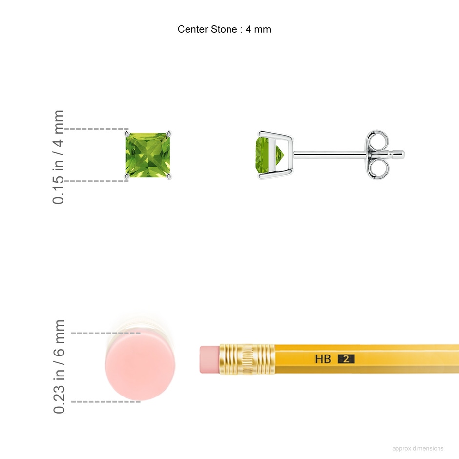 4mm AAAA Classic Basket-Set Square Peridot Stud Earrings in S999 Silver ruler