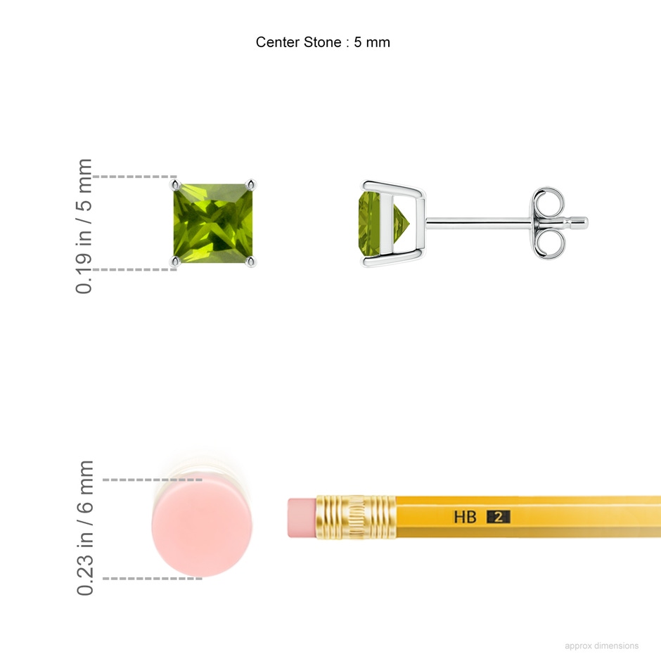 5mm AAA Classic Basket-Set Square Peridot Stud Earrings in White Gold ruler