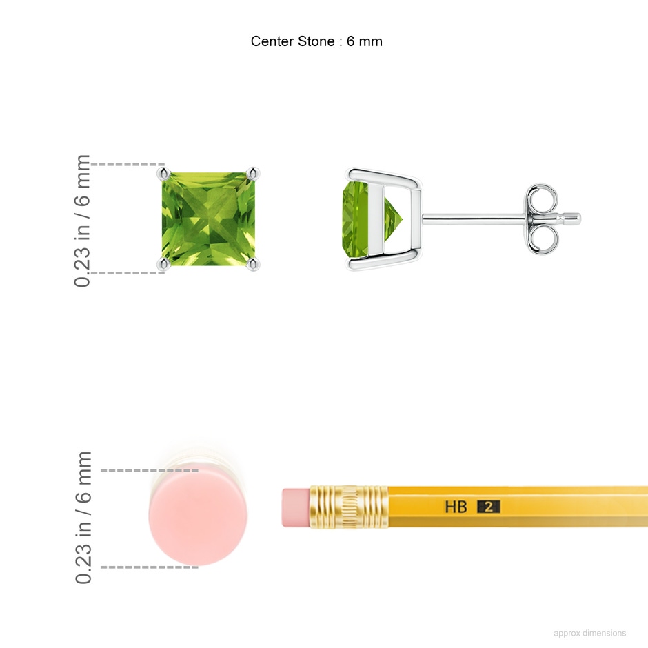 6mm AAAA Classic Basket-Set Square Peridot Stud Earrings in P950 Platinum ruler