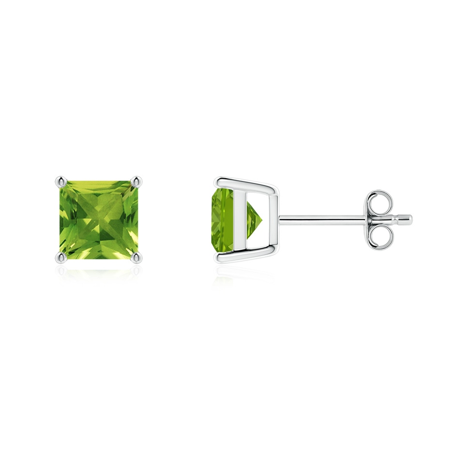 6mm AAAA Classic Basket-Set Square Peridot Stud Earrings in White Gold 