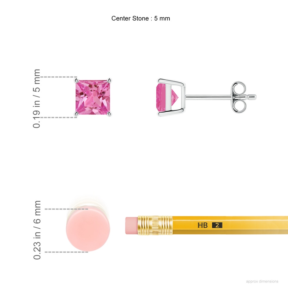 5mm AAAA Classic Basket-Set Square Pink Sapphire Stud Earrings in P950 Platinum ruler