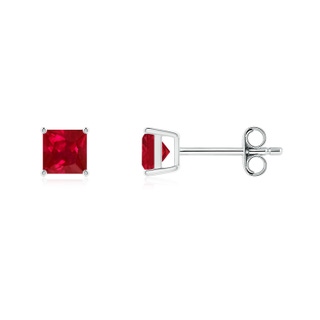 4mm AAA Classic Basket-Set Square Ruby Stud Earrings in S999 Silver