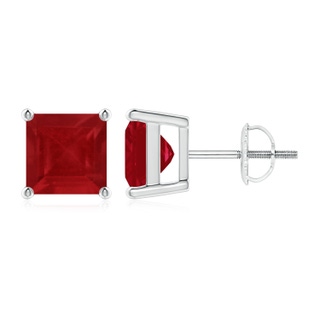 7mm AA Classic Basket-Set Square Ruby Stud Earrings in P950 Platinum