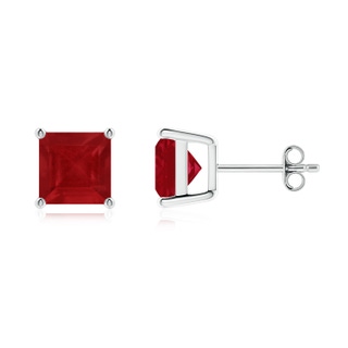 7mm AA Classic Basket-Set Square Ruby Stud Earrings in S999 Silver