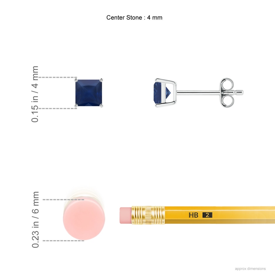 4mm A Classic Basket-Set Square Blue Sapphire Stud Earrings in P950 Platinum ruler