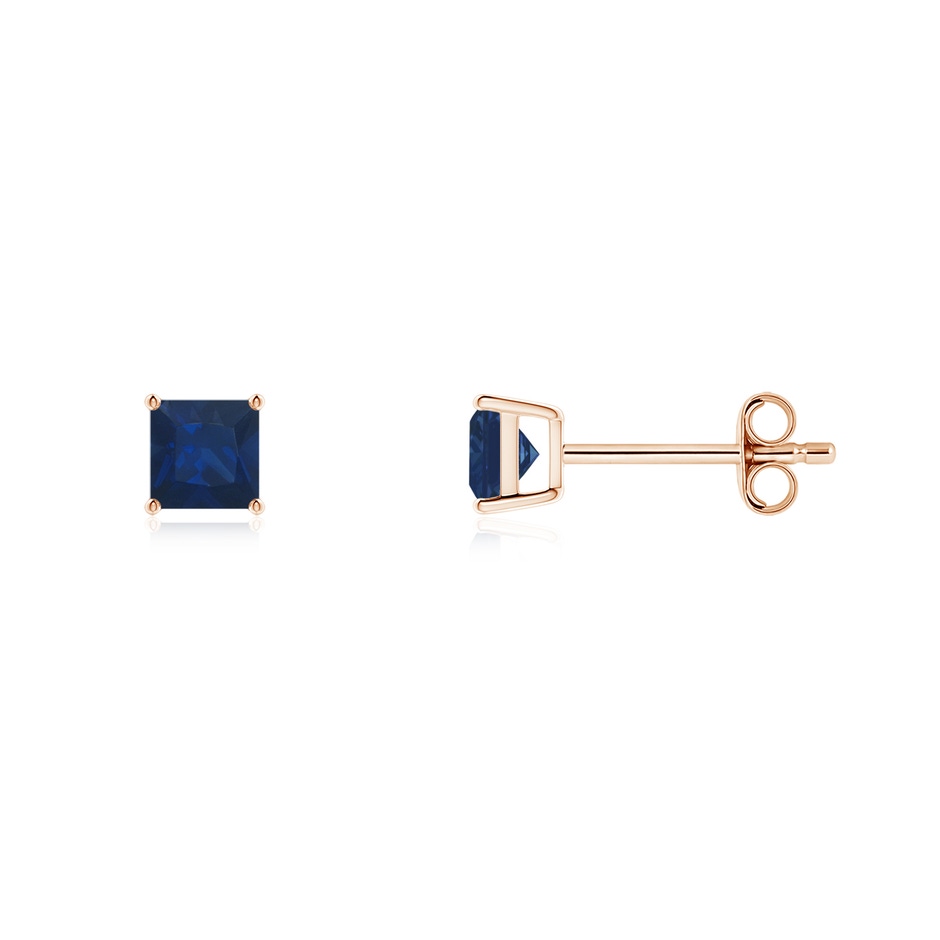 4mm AA Classic Basket-Set Square Blue Sapphire Stud Earrings in Rose Gold 