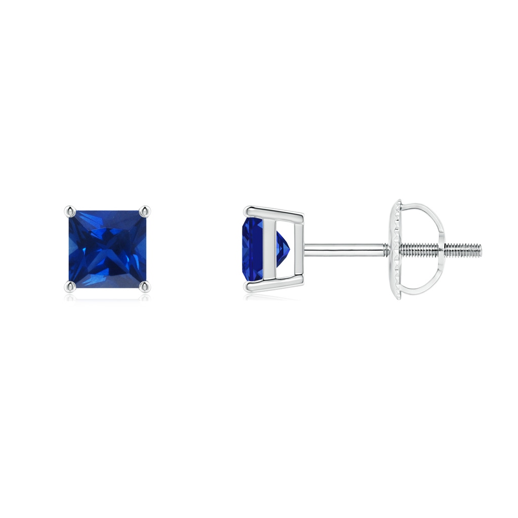 4mm AAAA Classic Basket-Set Square Blue Sapphire Stud Earrings in P950 Platinum