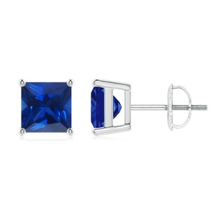 6mm Lab-Grown Classic Basket-Set Square Blue Sapphire Stud Earrings in P950 Platinum