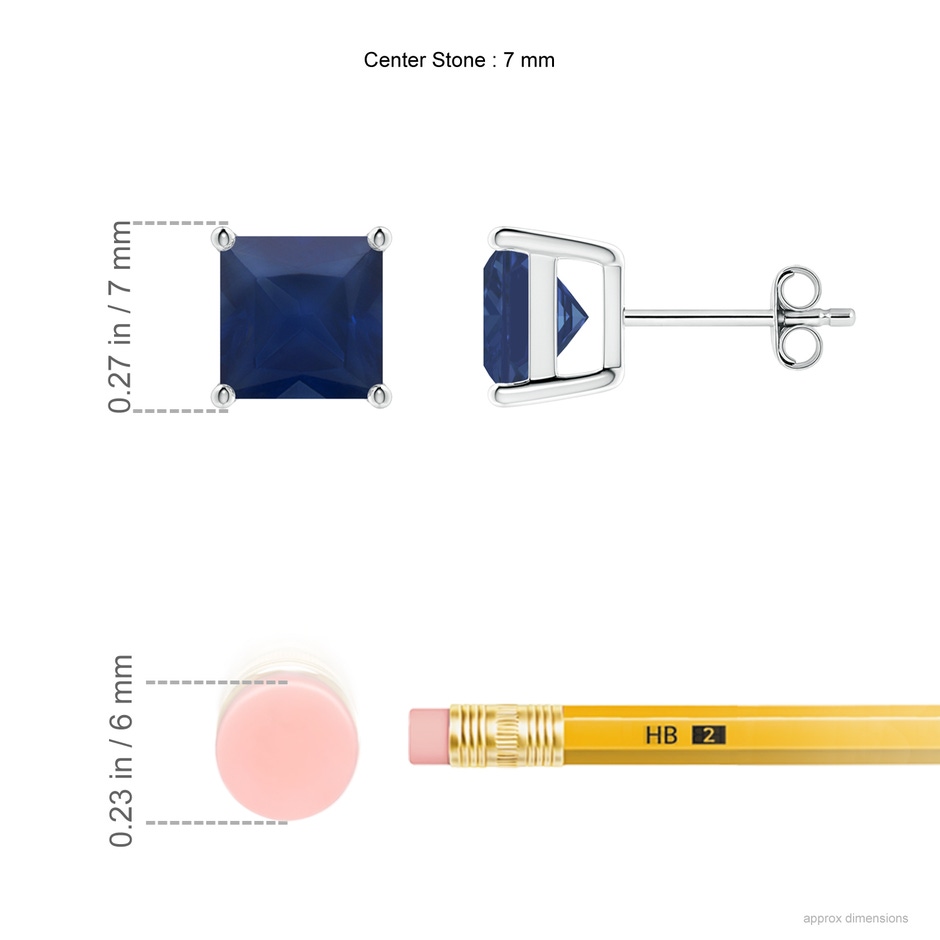 7mm A Classic Basket-Set Square Blue Sapphire Stud Earrings in P950 Platinum ruler
