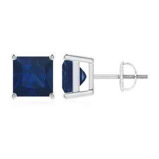 7mm AA Classic Basket-Set Square Blue Sapphire Stud Earrings in P950 Platinum