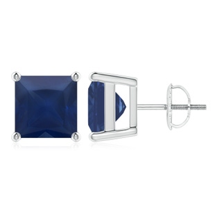 8mm A Classic Basket-Set Square Blue Sapphire Stud Earrings in P950 Platinum