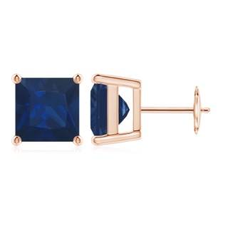 8mm AA Classic Basket-Set Square Blue Sapphire Stud Earrings in Rose Gold