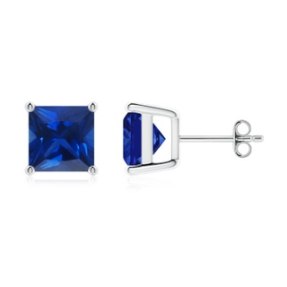 8mm Lab-Grown Classic Basket-Set Square Blue Sapphire Stud Earrings in P950 Platinum