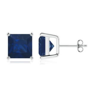 9mm AA Classic Basket-Set Square Blue Sapphire Stud Earrings in P950 Platinum