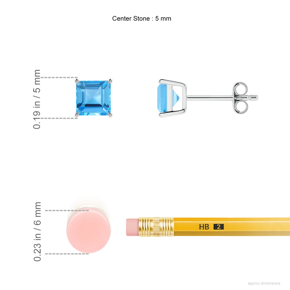 5mm AAA Classic Basket-Set Square Swiss Blue Topaz Stud Earrings in White Gold ruler