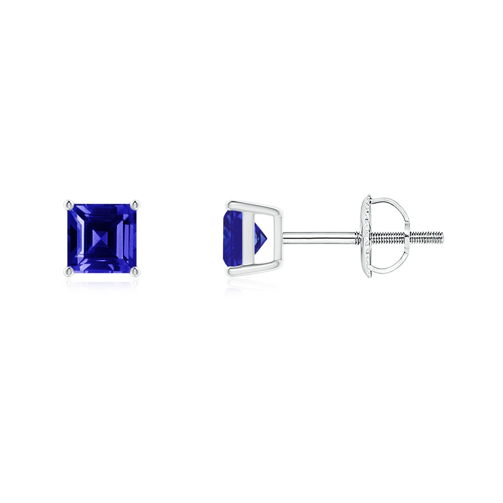 4mm AAAA Classic Basket-Set Square Tanzanite Stud Earrings in White Gold