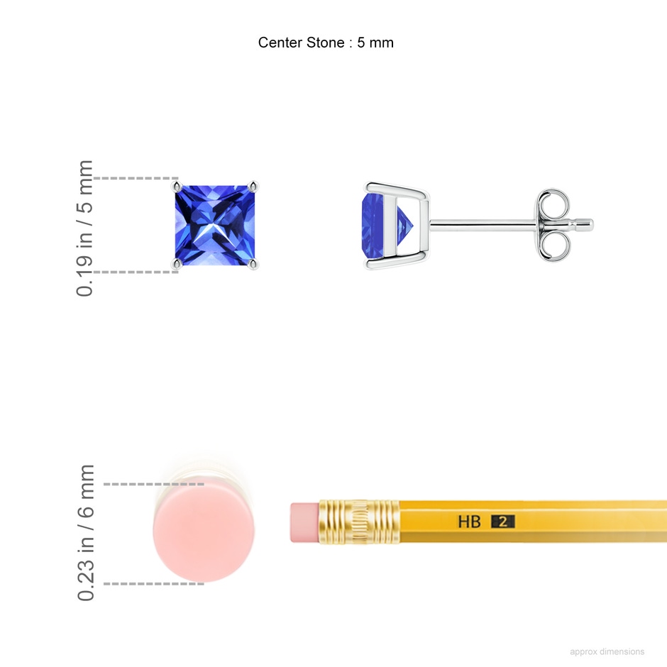 5mm AAA Classic Basket-Set Square Tanzanite Stud Earrings in White Gold ruler