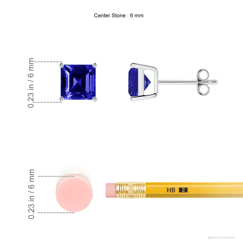 6mm AAAA Classic Basket-Set Square Tanzanite Stud Earrings in White Gold ruler