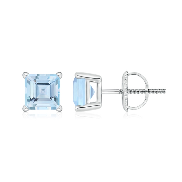 6mm AAA Basket-Set Square Aquamarine Stud Earrings in White Gold