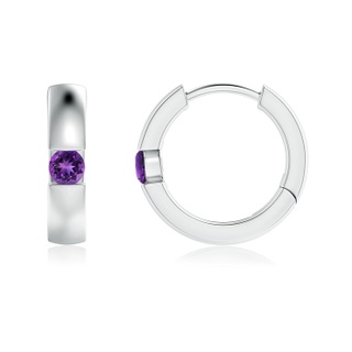 2.5mm AAAA Channel-Set Round Amethyst Hinged Hoop Earrings in White Gold