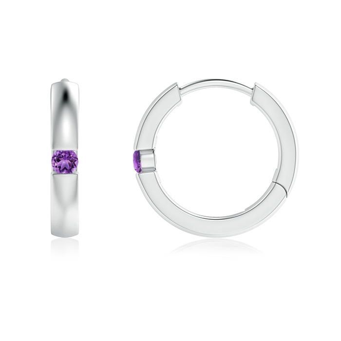 2mm AA Channel-Set Round Amethyst Hinged Hoop Earrings in P950 Platinum 