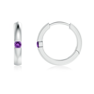 2mm AAA Channel-Set Round Amethyst Hinged Hoop Earrings in White Gold